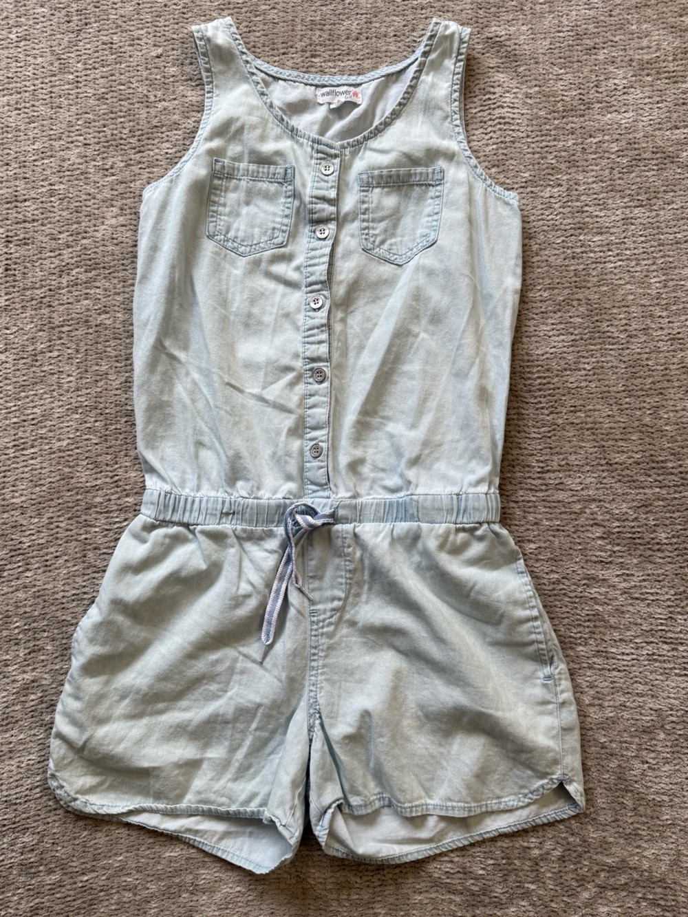 Wallflower Kids Light Wash Chambray Romper Sleeveless Button Front L 14/16